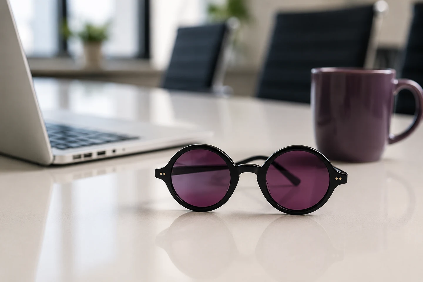 Stella glasses beside a laptop