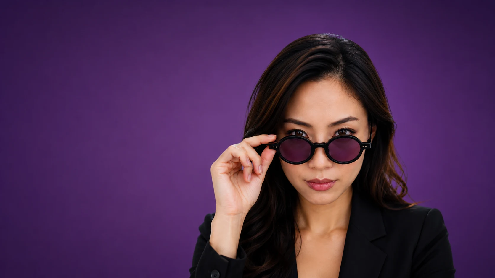 Stella wearing purple glasses